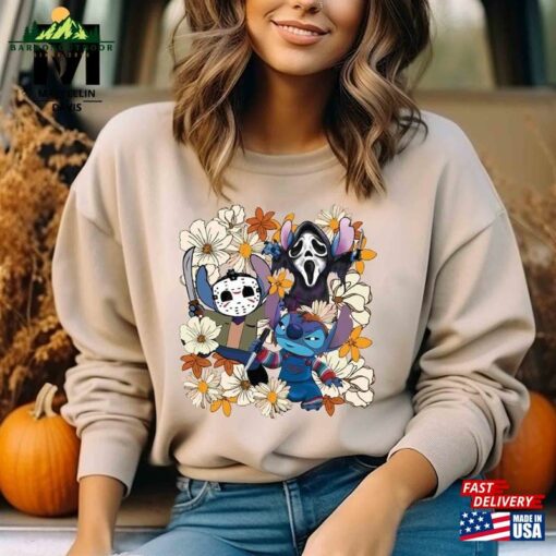 Retro Disney Stitch With Flowers Halloween Shirt T-Shirt Classic