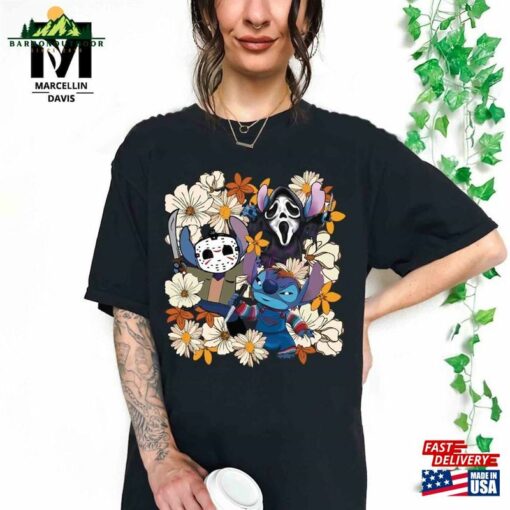 Retro Disney Stitch With Flowers Halloween Shirt T-Shirt Classic