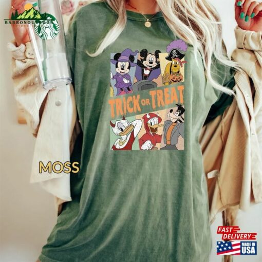 Retro Halloween Disney Mickey Trick Or Treat Comfort Color Shirt Pumpkin And Friends Unisex T-Shirt Classic