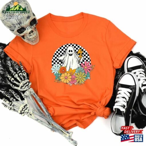 Retro Halloween Shirt Vintage Floral Ghost Fall Unisex Sweatshirt