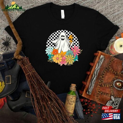 Retro Halloween Shirt Vintage Floral Ghost Fall Unisex Sweatshirt