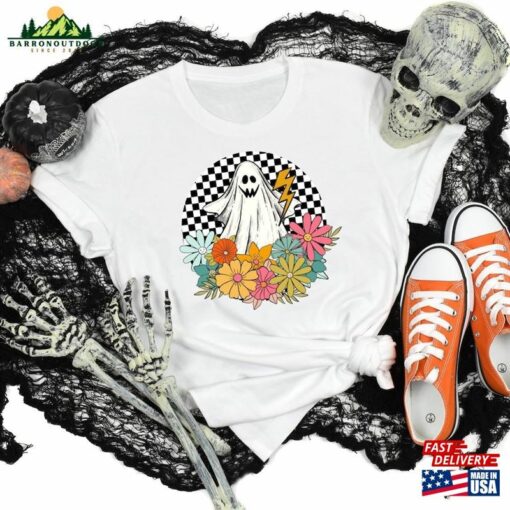 Retro Halloween Shirt Vintage Floral Ghost Fall Unisex Sweatshirt