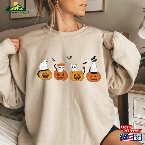 Retro Halloween Sweatshirt Vintage Sweater Pumpkin Ghost Cat Hoodie T-Shirt