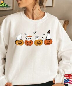 Retro Halloween Sweatshirt Vintage Sweater Pumpkin Ghost Cat Hoodie T-Shirt