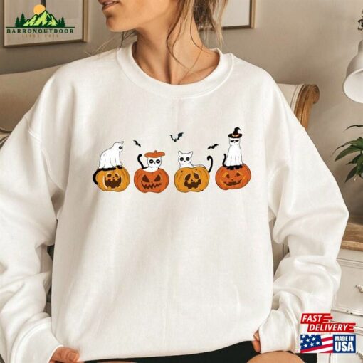 Retro Halloween Sweatshirt Vintage Sweater Pumpkin Ghost Cat Hoodie T-Shirt