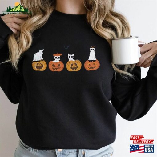 Retro Halloween Sweatshirt Vintage Sweater Pumpkin Ghost Cat Hoodie T-Shirt