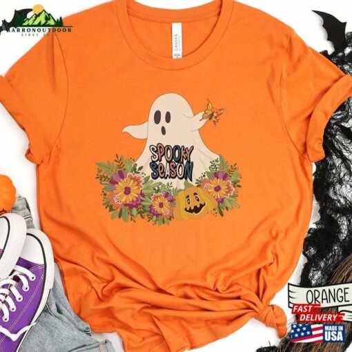 Retro Halloween T Shirt Floral Ghost T-Shirt Unisex