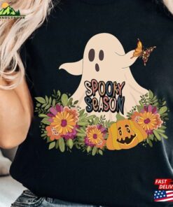 Retro Halloween T Shirt Floral Ghost T-Shirt Unisex