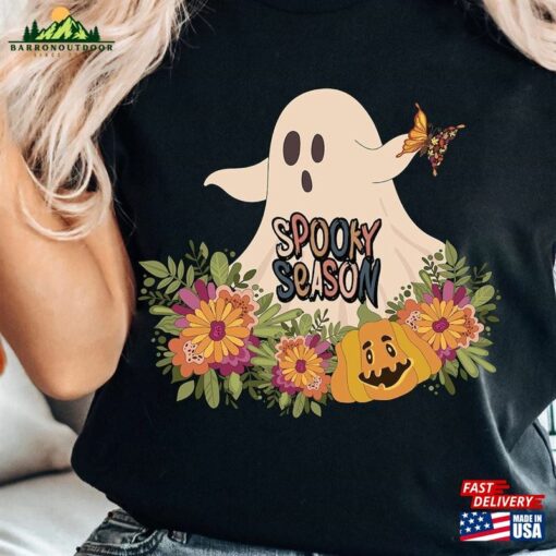 Retro Halloween T Shirt Floral Ghost T-Shirt Unisex