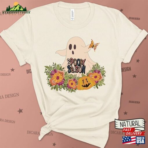 Retro Halloween T Shirt Floral Ghost T-Shirt Unisex