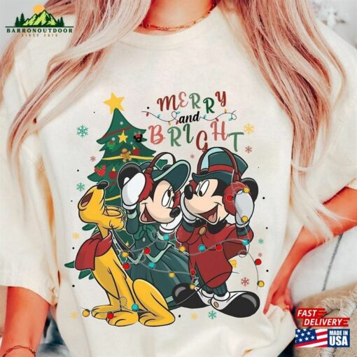 Retro Mickey And Friends Christmas Sweater Merry Bright Sweatshirt Vintage Disney Hoodie