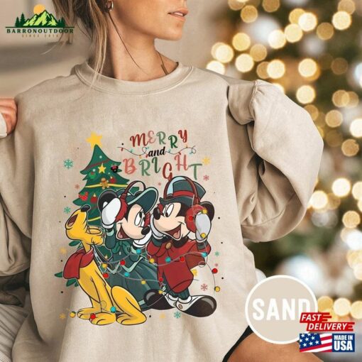 Retro Mickey And Friends Christmas Sweater Merry Bright Sweatshirt Vintage Disney Hoodie