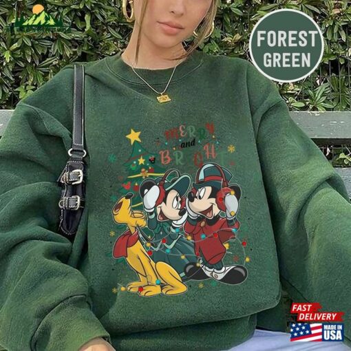 Retro Mickey And Friends Christmas Sweater Merry Bright Sweatshirt Vintage Disney Hoodie