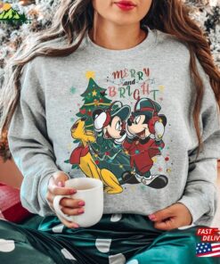 Retro Mickey And Friends Christmas Sweater Merry Bright Sweatshirt Vintage Disney Hoodie 4