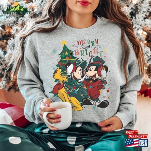 Retro Mickey And Friends Christmas Sweater Merry Bright Sweatshirt Vintage Disney Hoodie