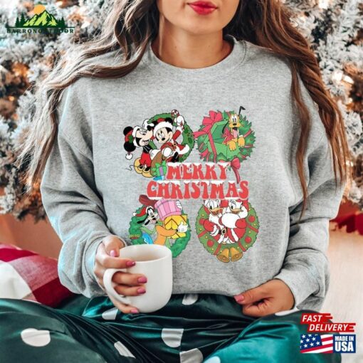 Retro Mickey And Friends Comfort Color Shirt Christmas Disney Family Holiday Trip Unisex Hoodie