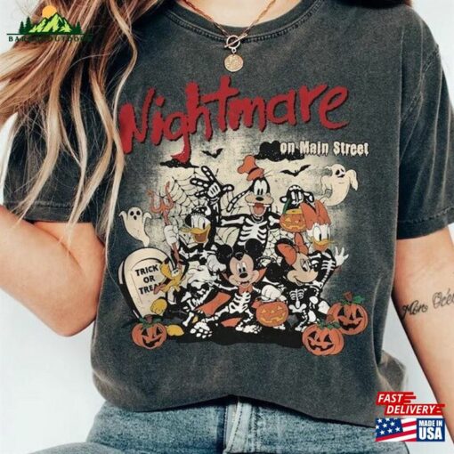 Retro Mickey And Friends Halloween Shirt Disney Comfort Colors Nightmare On The Main Street Unisex Hoodie