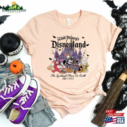 Retro Mickey And Friends Shirt Vintage Disneyland Halloween Est 1955 The Spookiest Place On Earth Disney Castle Unisex Sweatshirt