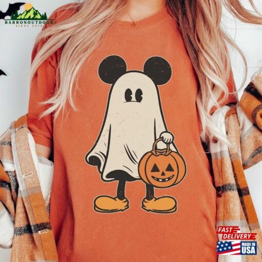 Retro Mickey Ghost Halloween Comfort Colors Shirt Spooky Season Not So Scary Classic Hoodie