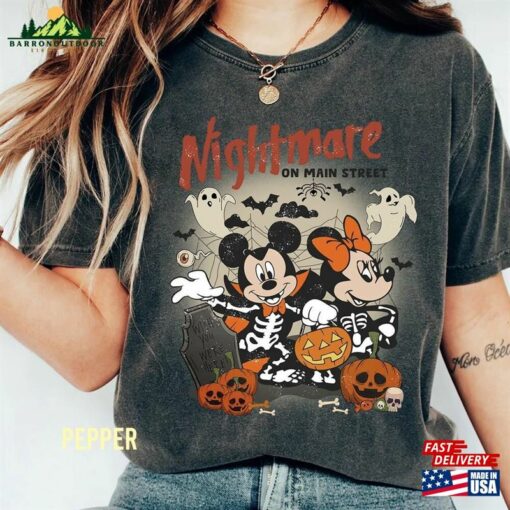 Retro Mickey Minnie Halloween Comfort Color Shirt Nightmare On The Main Street Unisex T-Shirt Party Tee Classic Hoodie