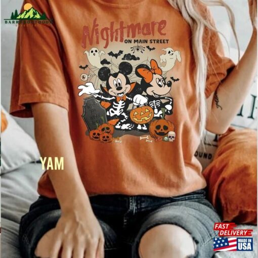 Retro Mickey Minnie Halloween Comfort Color Shirt Nightmare On The Main Street Unisex T-Shirt Party Tee Classic Hoodie