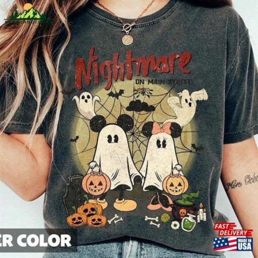 Retro Mickey Minnie Halloween Shirt Vintage Nightmare On The Main Street Disney Ghost T-Shirt Sweatshirt