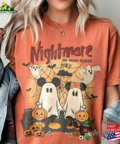 Retro Mickey Minnie Halloween Shirt Vintage Nightmare On The Main Street Disney Ghost Unisex T-Shirt