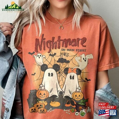 Retro Mickey Minnie Halloween Shirt Vintage Nightmare On The Main Street Disney Ghost Unisex T-Shirt