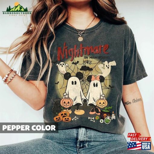 Retro Mickey Minnie Halloween Shirt Vintage Nightmare On The Main Street Disney Ghost Unisex T-Shirt