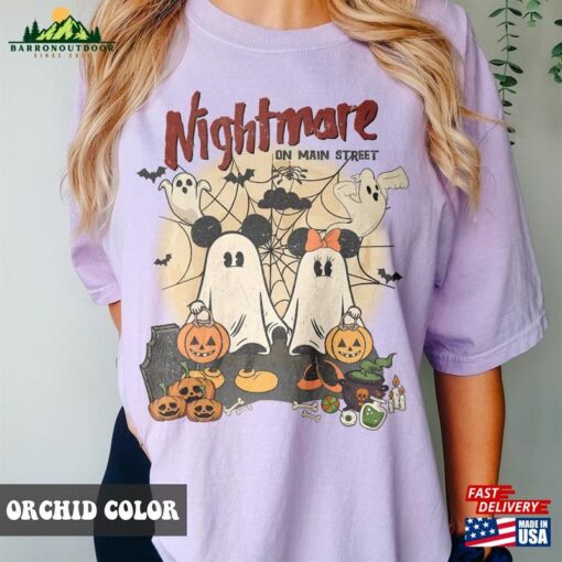 Retro Mickey Minnie Halloween Shirt Vintage Nightmare On The Main Street Disney Ghost Unisex T-Shirt