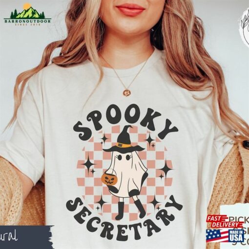 Retro Spooky Secretary Halloween Ghost T-Shirt Tee Vintage Shirt For Her Classic