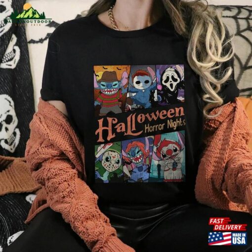 Retro Stitch Halloween Horror Nights Shirt Characters Scary Movie Hoodie Sweatshirt