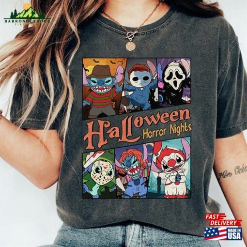 Retro Stitch Halloween Horror Nights Shirt Characters Scary Movie Hoodie Sweatshirt