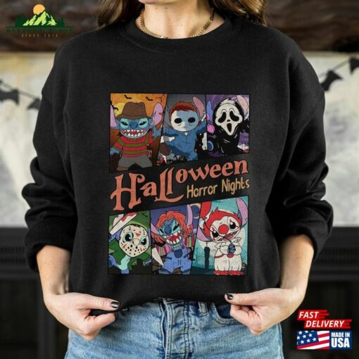 Retro Stitch Halloween Horror Nights Shirt Characters Scary Movie Hoodie Sweatshirt