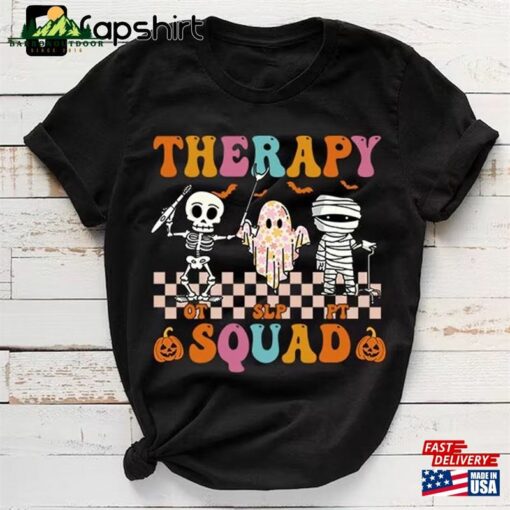 Retro Therapy Squad Slp Ot Pt Team Halloween Speech Physical T-Shirt Best Gift For 2023 Classic Unisex