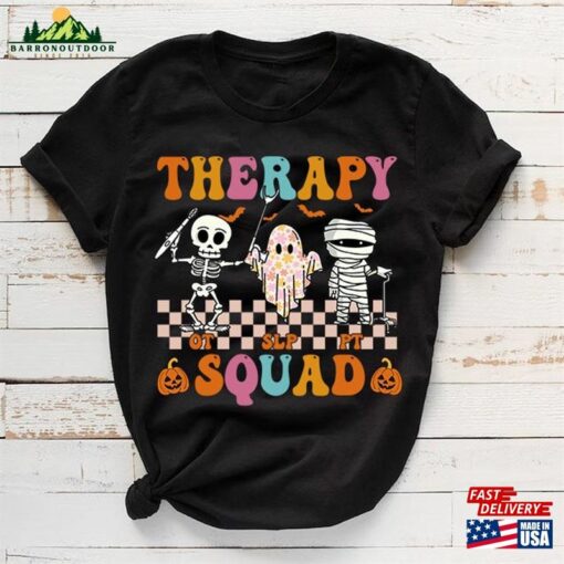 Retro Therapy Squad Slp Ot Pt Team Halloween Speech Physical T-Shirt Best Gift For 2023 Unisex