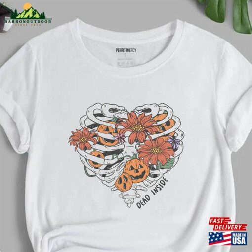 Rib Cage Is Decorated With Pumpkins And Flowers T-Shirt Halloween Sweatshirt Sweater