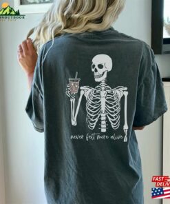 Skeleton Comfort Colors Shirt Coffee Trendy Halloween 2023 Shirts Unisex Hoodie