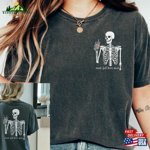 Skeleton Comfort Colors Shirt Coffee Trendy Halloween 2023 Shirts Unisex Hoodie