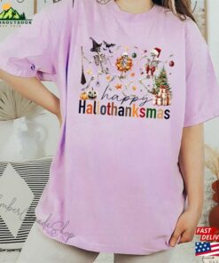 Skeleton Happy Hallothanksmas Sweatshirt Halloween Thanksgiving Christmas Shirt T Shirt Classic 4