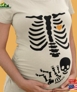 Skeleton Maternity Halloween Shirt Funny Pregnancy Announcement 2023 Pregnant Women Costume Hoodie Unisex