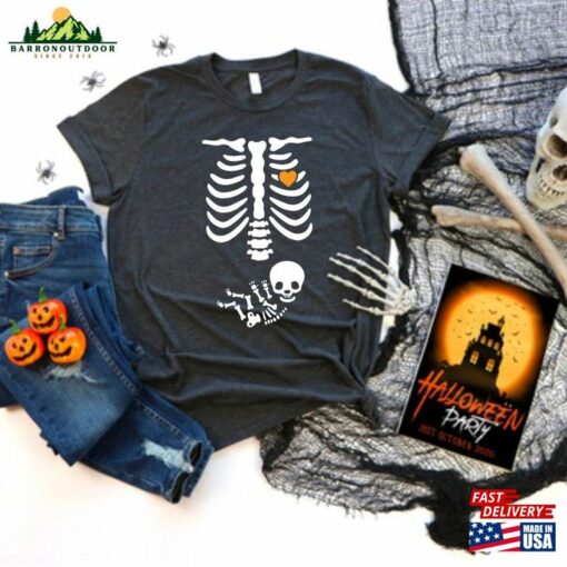 Skeleton Maternity Halloween Shirt Funny Pregnancy Announcement 2023 Pregnant Women Costume Hoodie Unisex