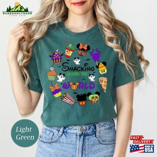 Snacking Around The World Drinking Disney Halloween Comfort Colors Shirts Epcot Food And Wine Shirt Hoodie Classic