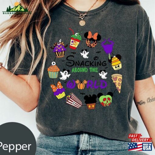 Snacking Around The World Drinking Disney Halloween Comfort Colors Shirts Epcot Food And Wine Shirt Hoodie Classic