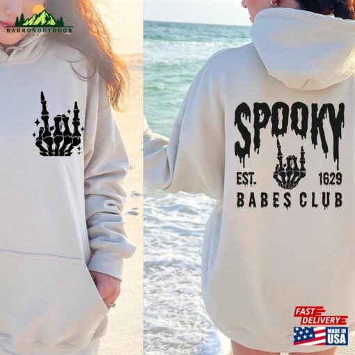 Spooky Babes Club Hoodie Printed Front And Back Vintage Skeleton Halloween Shirt T-Shirt Sweatshirt