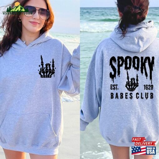 Spooky Babes Club Hoodie Printed Front And Back Vintage Skeleton Halloween Shirt T-Shirt Sweatshirt