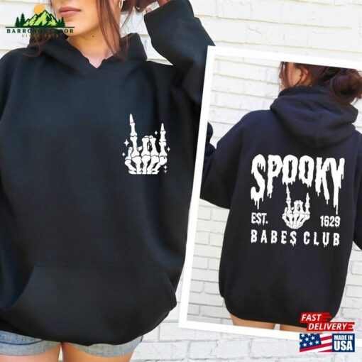 Spooky Babes Club Hoodie Printed Front And Back Vintage Skeleton Halloween Shirt T-Shirt Sweatshirt