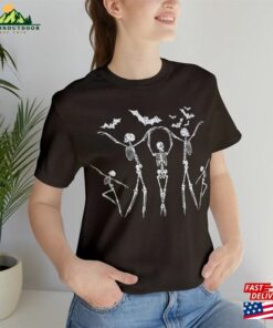 Spooky Dancing Skeleton T Shirt With Bat Design For Halloween Fall Season Classic Hoodie 3