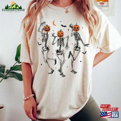 Spooky Season 2023 Dancing Skeleton Pumpkin Tee Retro Halloween Shirt Unisex Classic