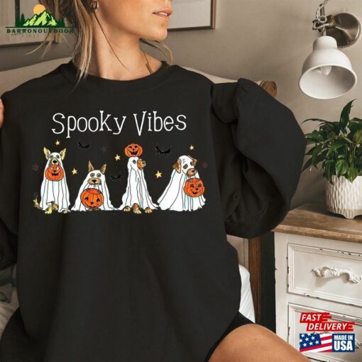 Spooky Vibes Halloween Sweatshirt Ghost Dog Unisex T-Shirt